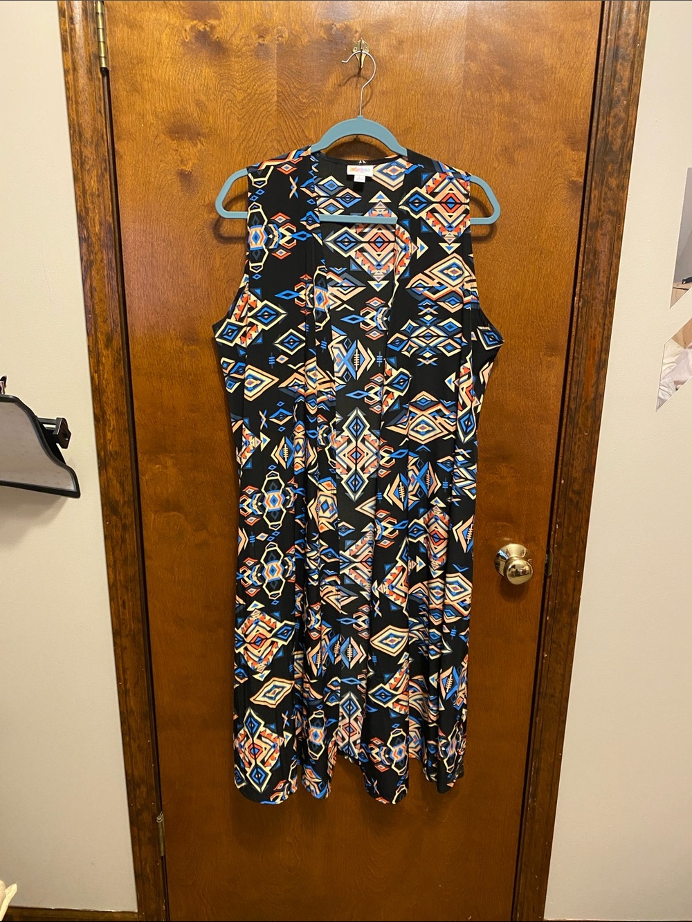Lularoe Sleeveless Geometric Print Vest Black and Blue